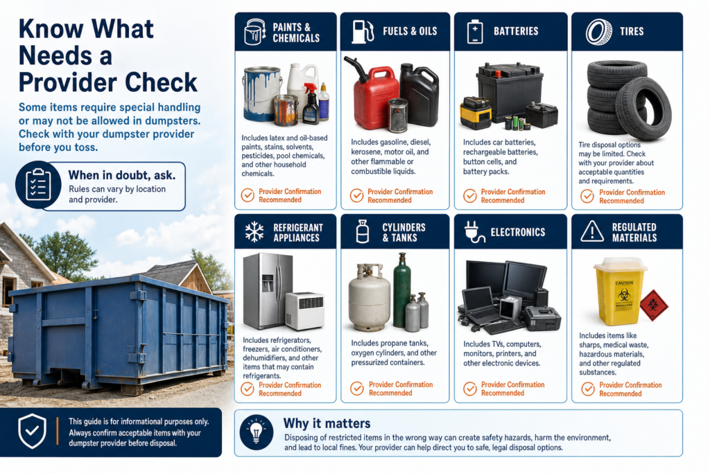 Dumpsterserviceco Dumpster Materials Disposal Guide Restricted
