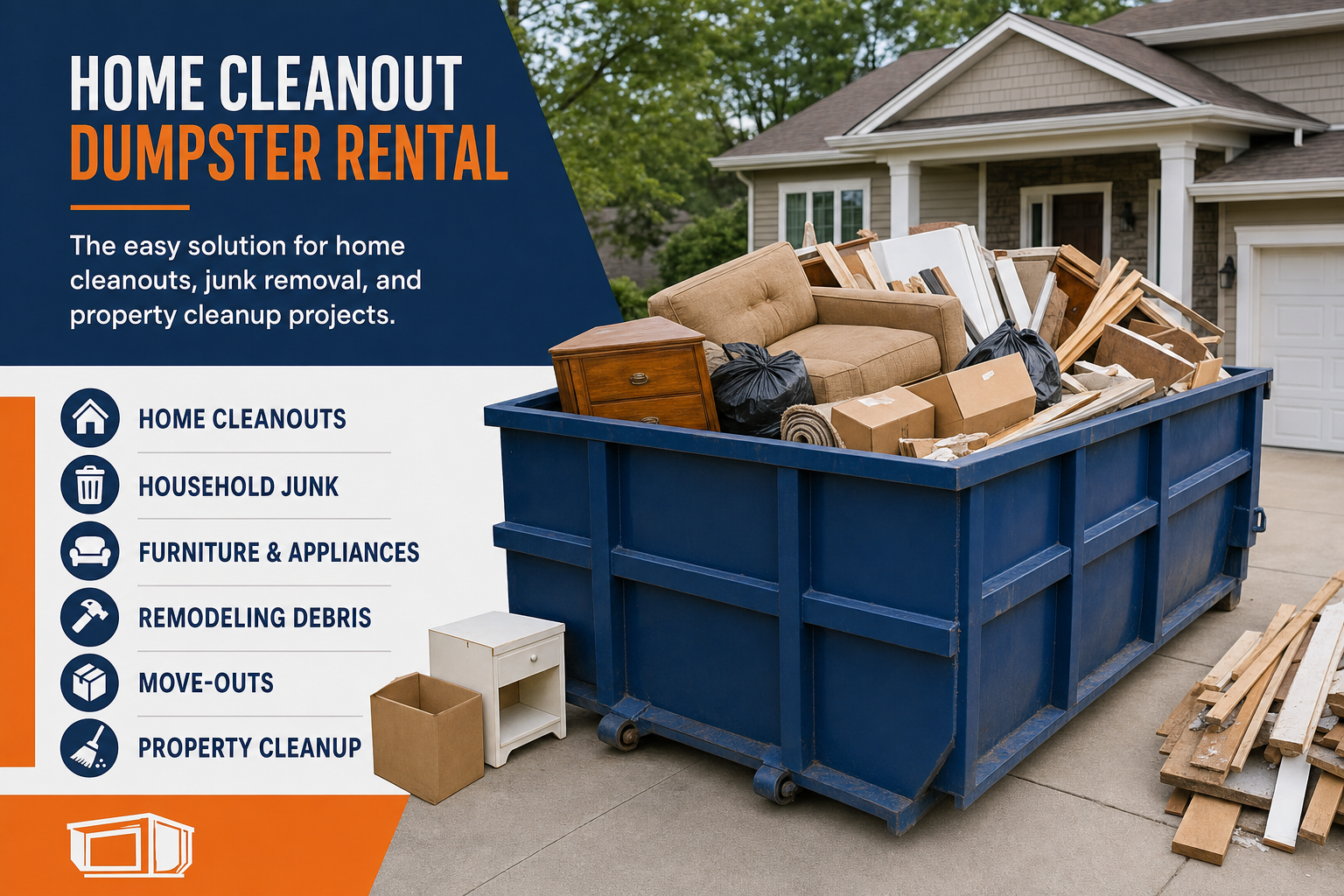 Local home cleanout dumpster rental information and service options